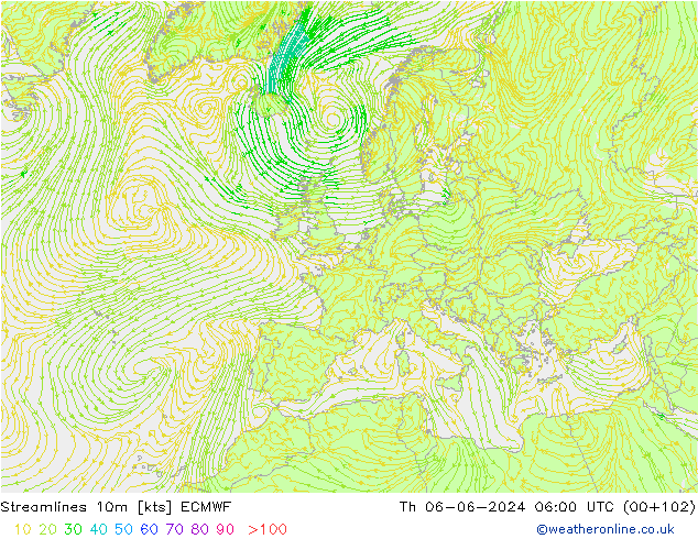 Stroomlijn 10m ECMWF do 06.06.2024 06 UTC