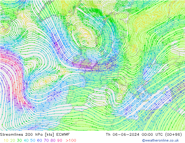 Stroomlijn 200 hPa ECMWF do 06.06.2024 00 UTC