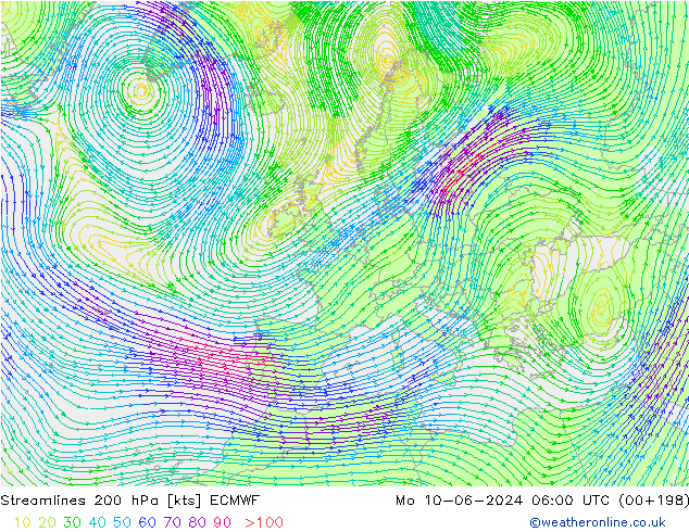 Rüzgar 200 hPa ECMWF Pzt 10.06.2024 06 UTC