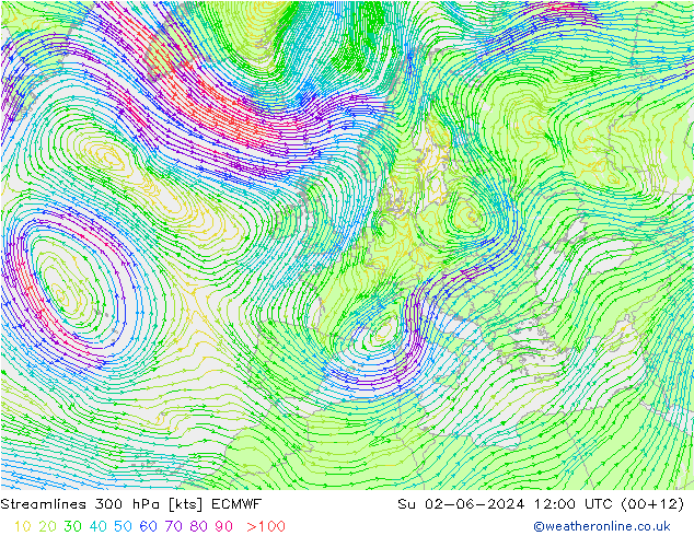 Rüzgar 300 hPa ECMWF Paz 02.06.2024 12 UTC