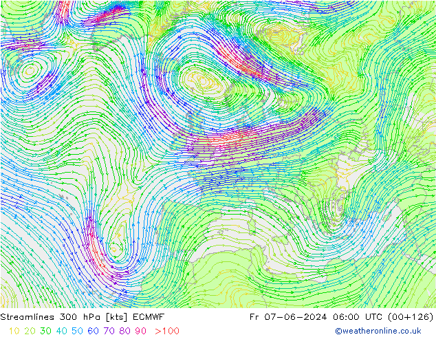 Linea di flusso 300 hPa ECMWF ven 07.06.2024 06 UTC