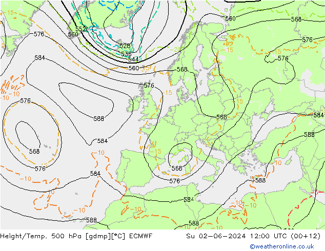 Z500/Rain (+SLP)/Z850 ECMWF 星期日 02.06.2024 12 UTC