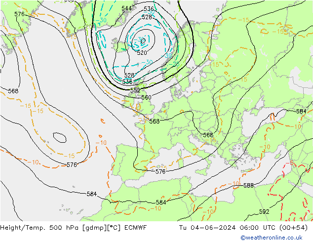 Z500/Rain (+SLP)/Z850 ECMWF Di 04.06.2024 06 UTC