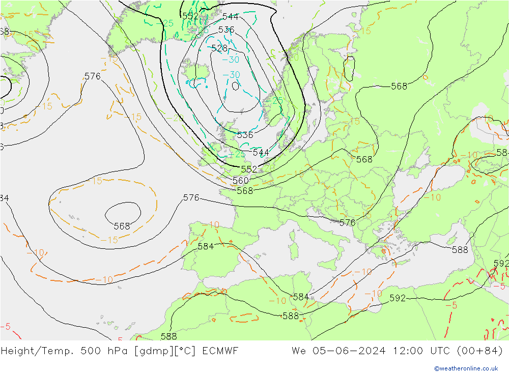 Z500/Rain (+SLP)/Z850 ECMWF St 05.06.2024 12 UTC