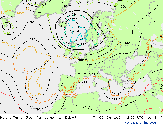 Z500/Rain (+SLP)/Z850 ECMWF чт 06.06.2024 18 UTC