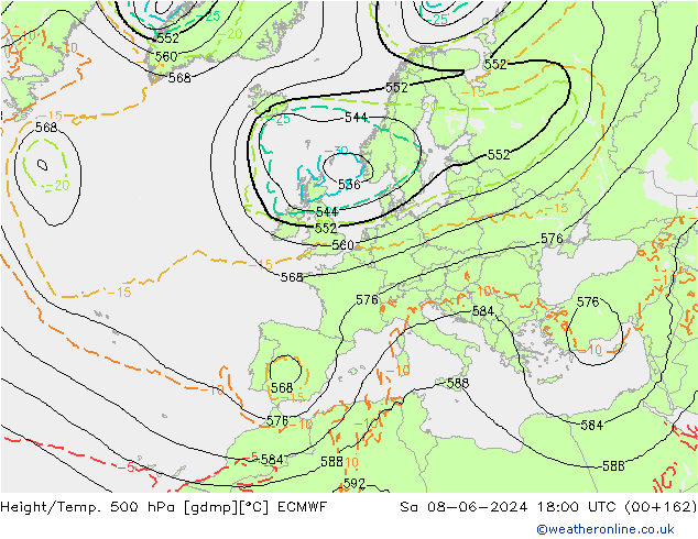 Z500/Rain (+SLP)/Z850 ECMWF сб 08.06.2024 18 UTC