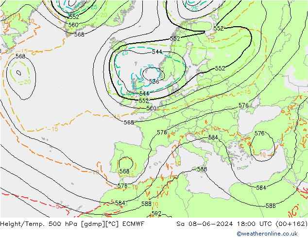 Z500/Regen(+SLP)/Z850 ECMWF za 08.06.2024 18 UTC