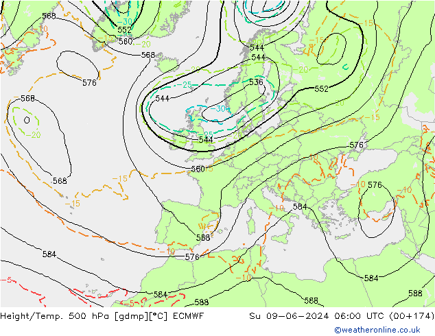 Z500/Yağmur (+YB)/Z850 ECMWF Paz 09.06.2024 06 UTC
