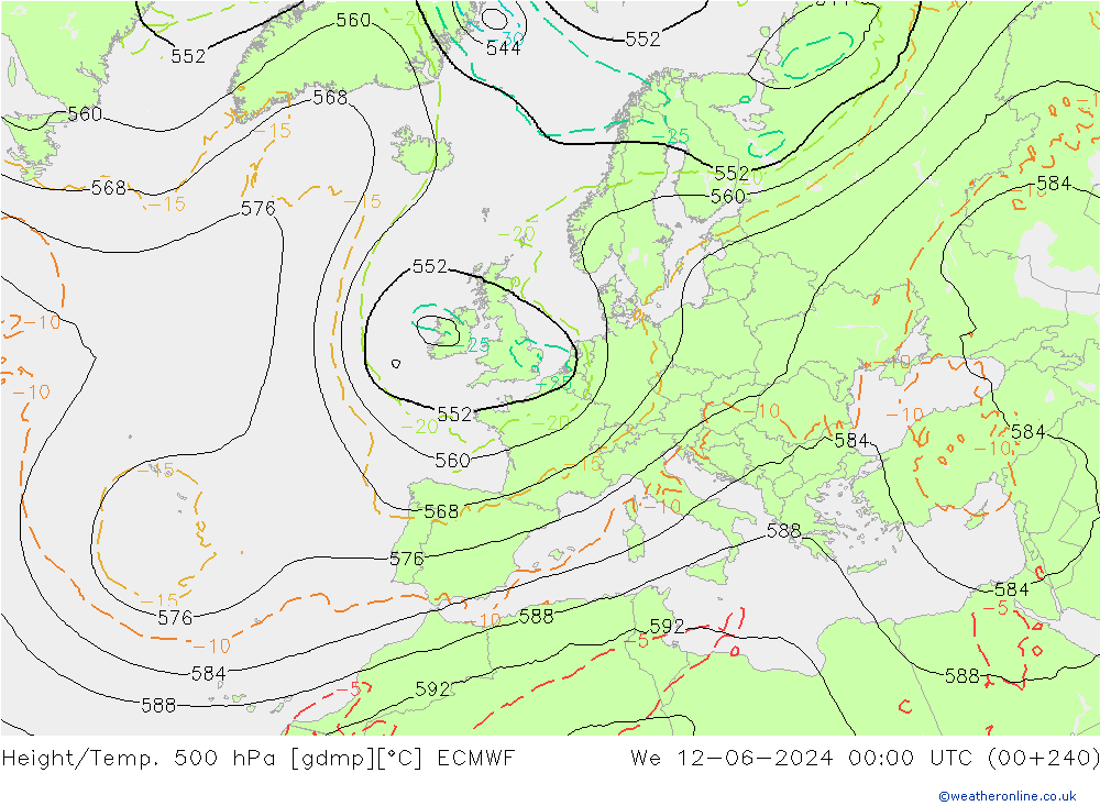 Z500/Rain (+SLP)/Z850 ECMWF mer 12.06.2024 00 UTC