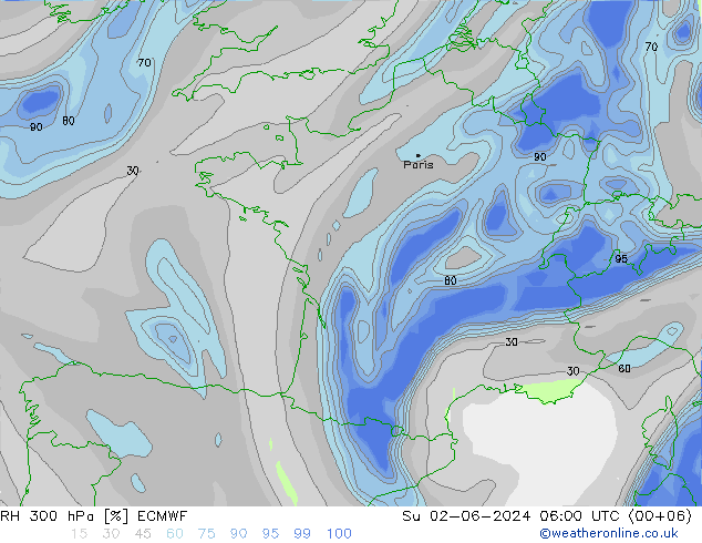 RH 300 hPa ECMWF So 02.06.2024 06 UTC