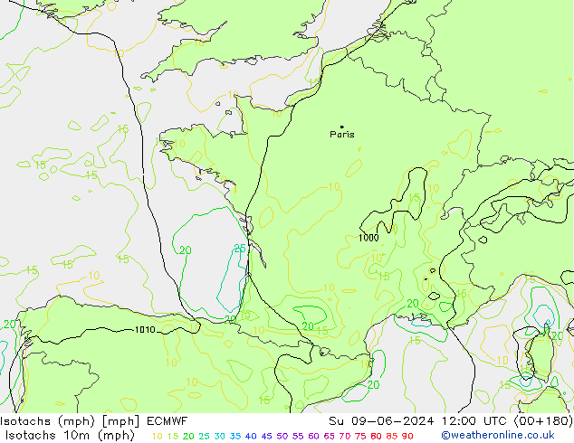 Isotachs (mph) ECMWF Su 09.06.2024 12 UTC