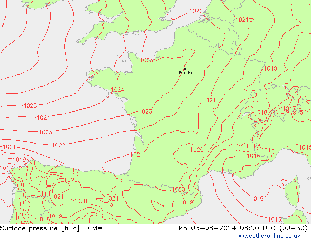 pression de l'air ECMWF lun 03.06.2024 06 UTC