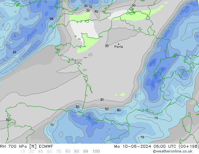 RH 700 hPa ECMWF Mo 10.06.2024 06 UTC