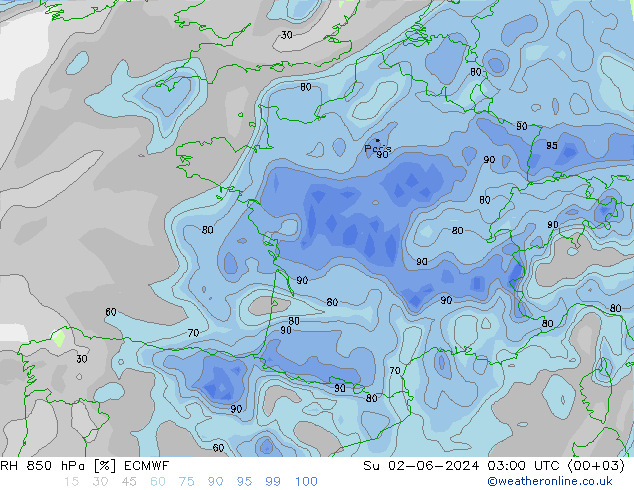 RH 850 hPa ECMWF  02.06.2024 03 UTC