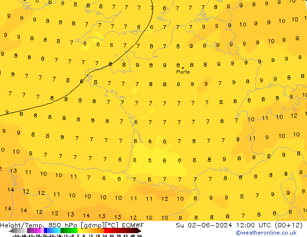 Z500/Rain (+SLP)/Z850 ECMWF Su 02.06.2024 12 UTC