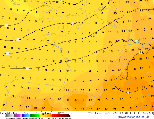 Height/Temp. 925 hPa ECMWF Mi 12.06.2024 00 UTC