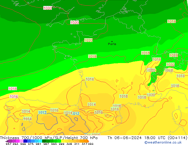 700-1000 hPa Kalınlığı ECMWF Per 06.06.2024 18 UTC