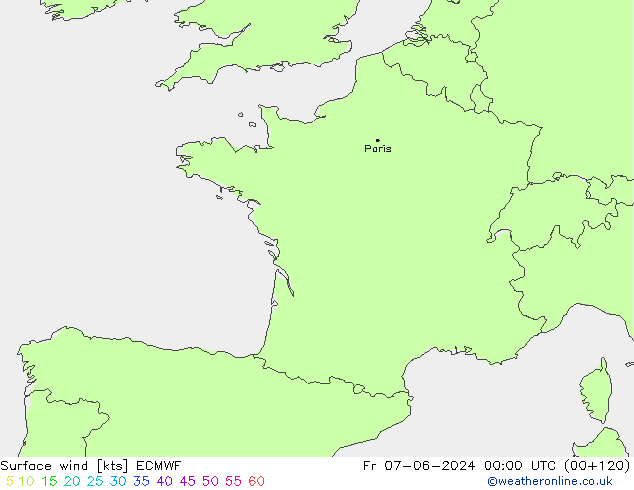 Viento 10 m ECMWF vie 07.06.2024 00 UTC