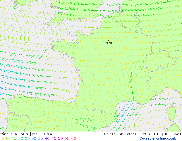 Wind 900 hPa ECMWF Pá 07.06.2024 12 UTC