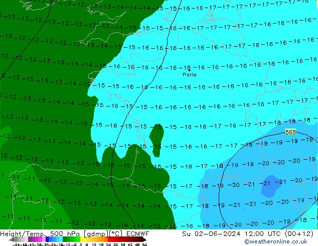 Z500/Rain (+SLP)/Z850 ECMWF Su 02.06.2024 12 UTC