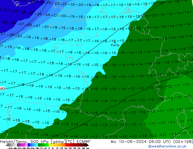 Z500/Rain (+SLP)/Z850 ECMWF Mo 10.06.2024 06 UTC