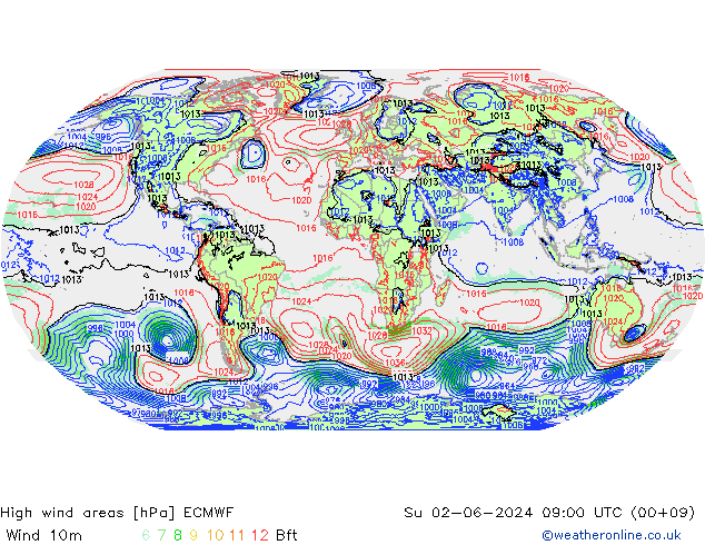 yüksek rüzgarlı alanlar ECMWF Paz 02.06.2024 09 UTC