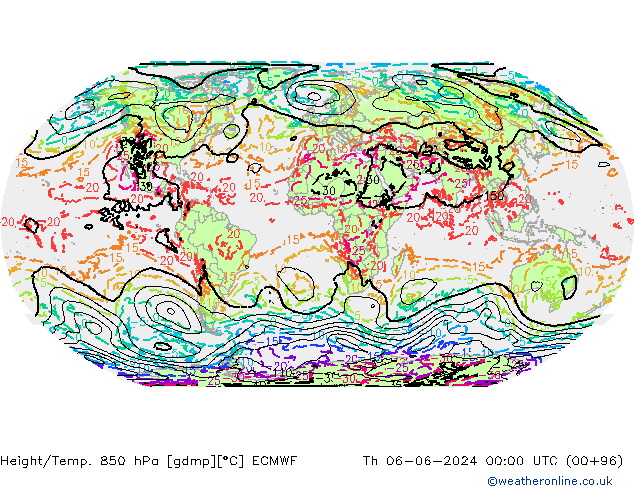 Yükseklik/Sıc. 850 hPa ECMWF Per 06.06.2024 00 UTC
