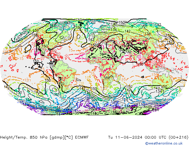 Height/Temp. 850 hPa ECMWF wto. 11.06.2024 00 UTC