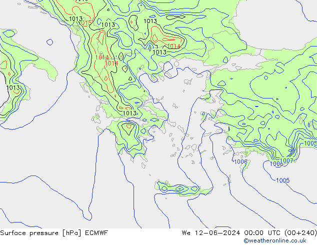 Presión superficial ECMWF mié 12.06.2024 00 UTC