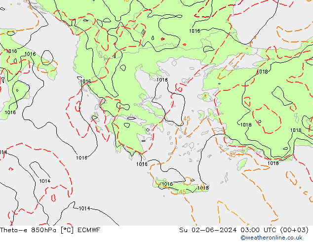 Theta-e 850hPa ECMWF Paz 02.06.2024 03 UTC