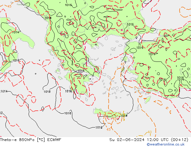 Theta-e 850hPa ECMWF Su 02.06.2024 12 UTC