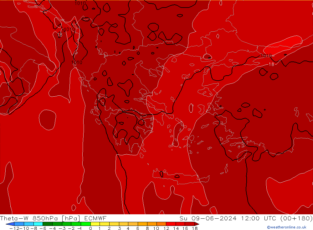 Theta-W 850hPa ECMWF Dom 09.06.2024 12 UTC