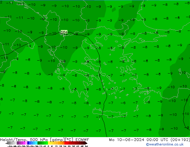 Z500/Rain (+SLP)/Z850 ECMWF lun 10.06.2024 00 UTC