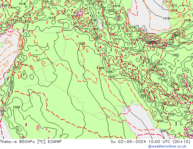 Theta-e 850hPa ECMWF Su 02.06.2024 15 UTC