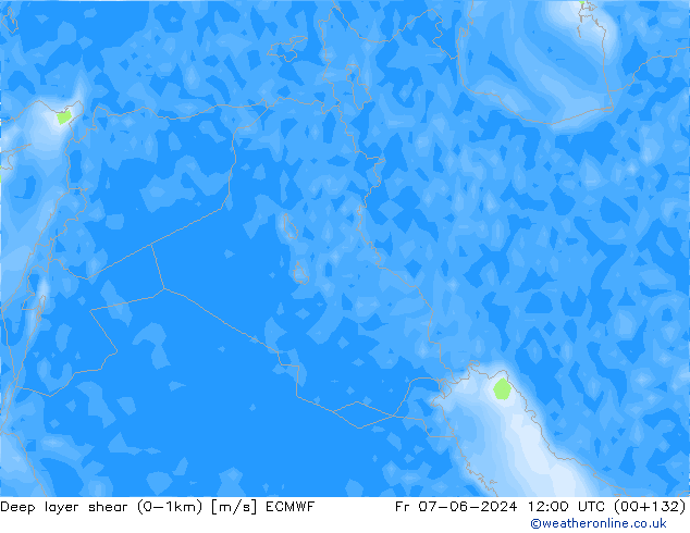 Deep layer shear (0-1km) ECMWF Fr 07.06.2024 12 UTC