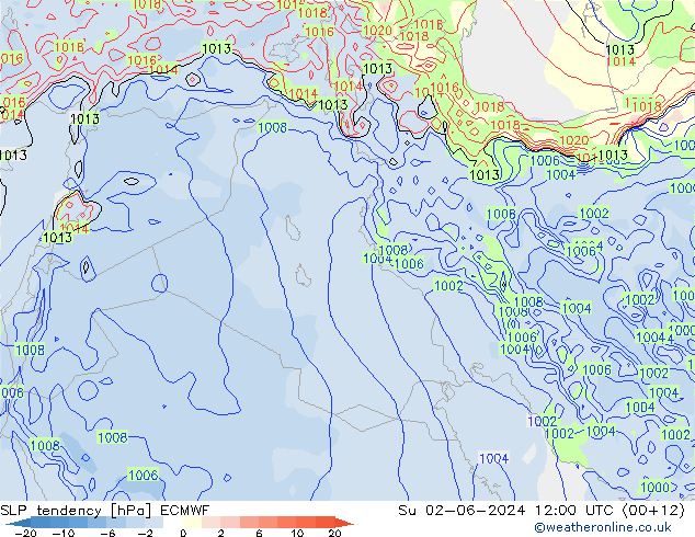 Druktendens (+/-) ECMWF zo 02.06.2024 12 UTC
