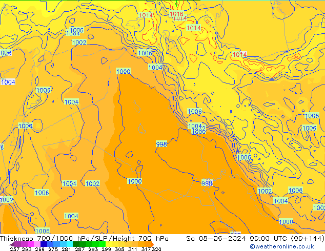 Dikte700-1000 hPa ECMWF za 08.06.2024 00 UTC