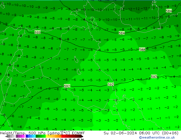 Z500/Rain (+SLP)/Z850 ECMWF Su 02.06.2024 06 UTC