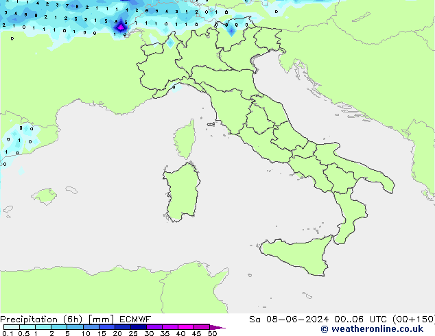 Precipitación (6h) ECMWF sáb 08.06.2024 06 UTC
