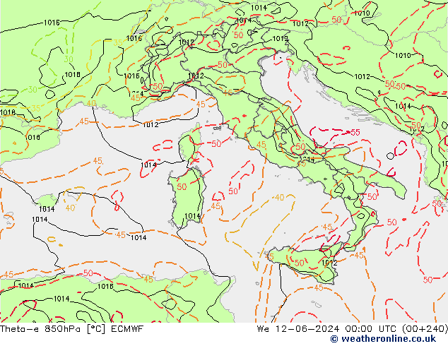 Theta-e 850гПа ECMWF ср 12.06.2024 00 UTC