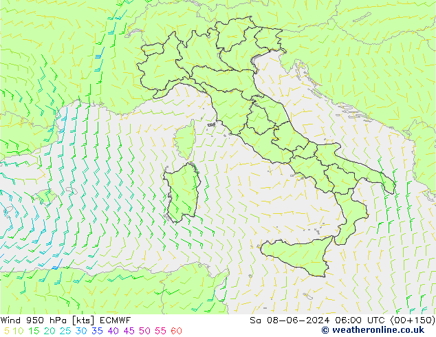 Rüzgar 950 hPa ECMWF Cts 08.06.2024 06 UTC