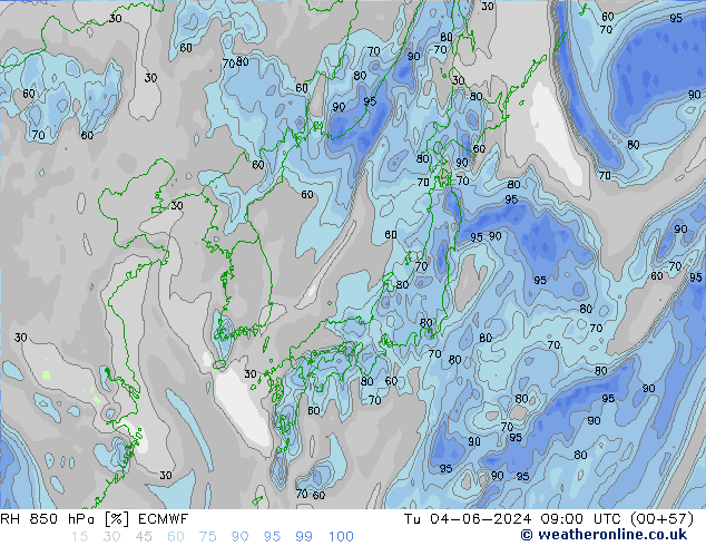 RH 850 hPa ECMWF mar 04.06.2024 09 UTC