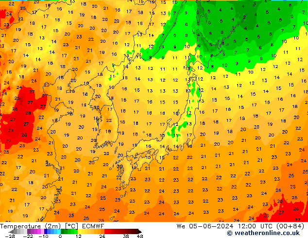 Temperature (2m) ECMWF We 05.06.2024 12 UTC