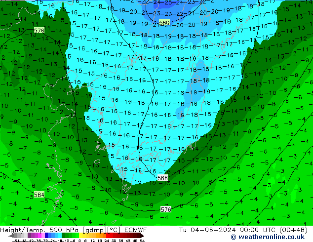 Height/Temp. 500 hPa ECMWF Di 04.06.2024 00 UTC