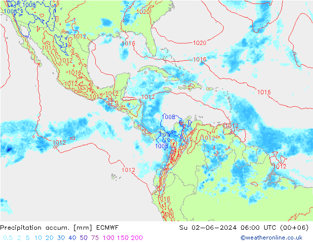 Precipitation accum. ECMWF Dom 02.06.2024 06 UTC
