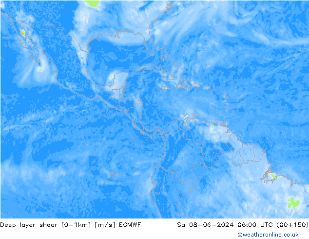 Deep layer shear (0-1km) ECMWF sab 08.06.2024 06 UTC