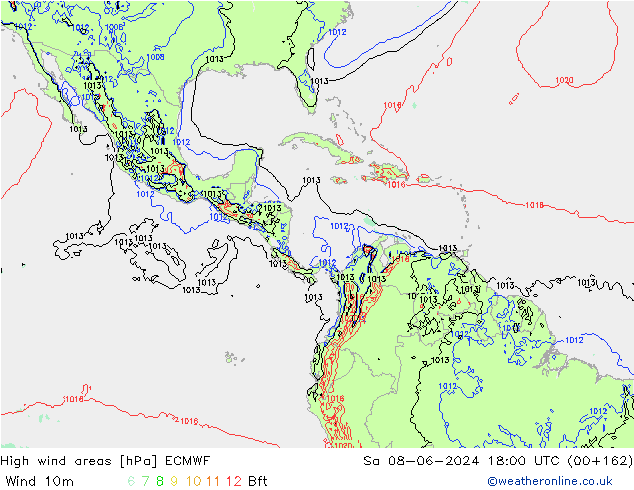 High wind areas ECMWF sáb 08.06.2024 18 UTC