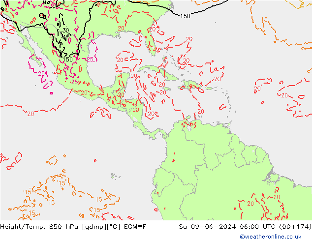 Height/Temp. 850 hPa ECMWF Su 09.06.2024 06 UTC