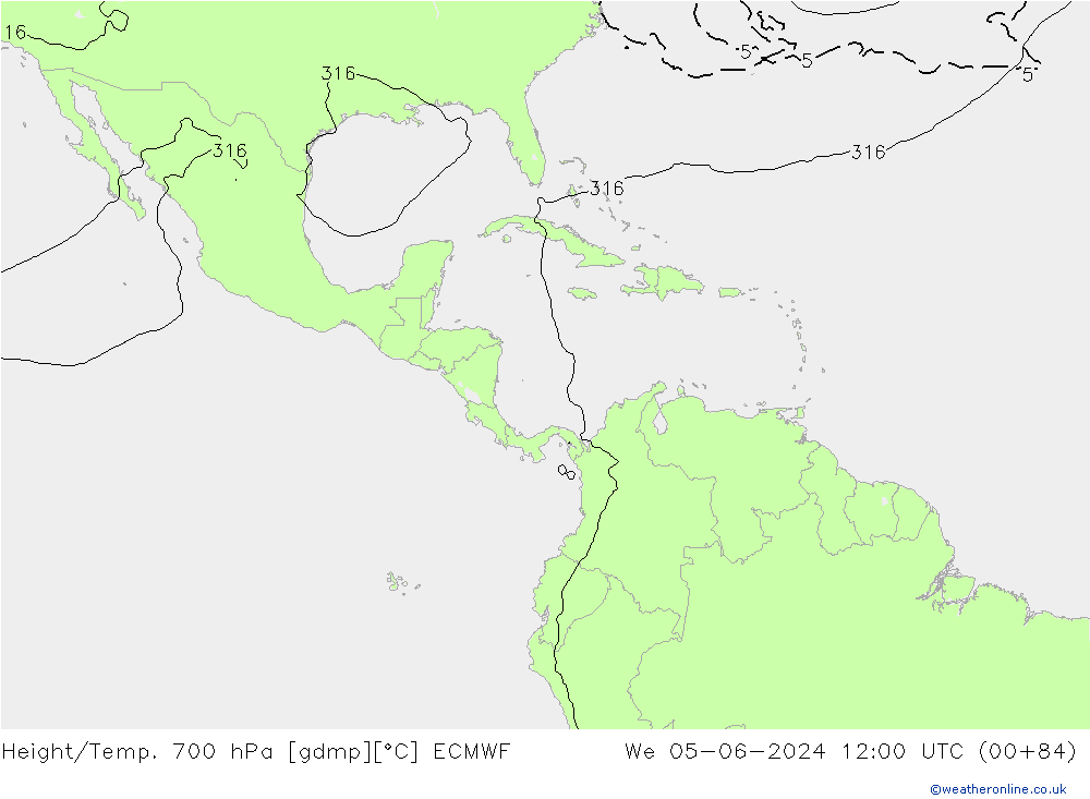 Height/Temp. 700 hPa ECMWF We 05.06.2024 12 UTC