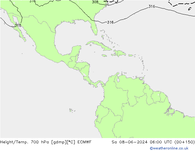 Height/Temp. 700 hPa ECMWF Sáb 08.06.2024 06 UTC